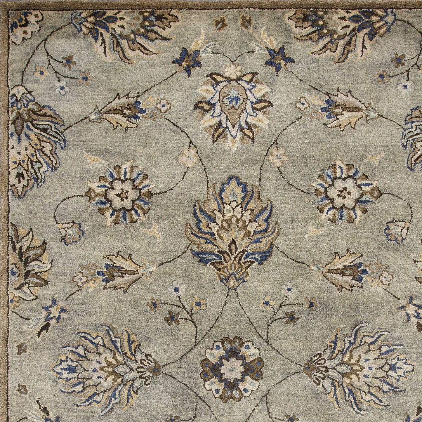 5'X8' Grey Green Hand Tufted Traditional Floral Indoor Area Rug