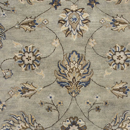 5'X8' Grey Green Hand Tufted Traditional Floral Indoor Area Rug