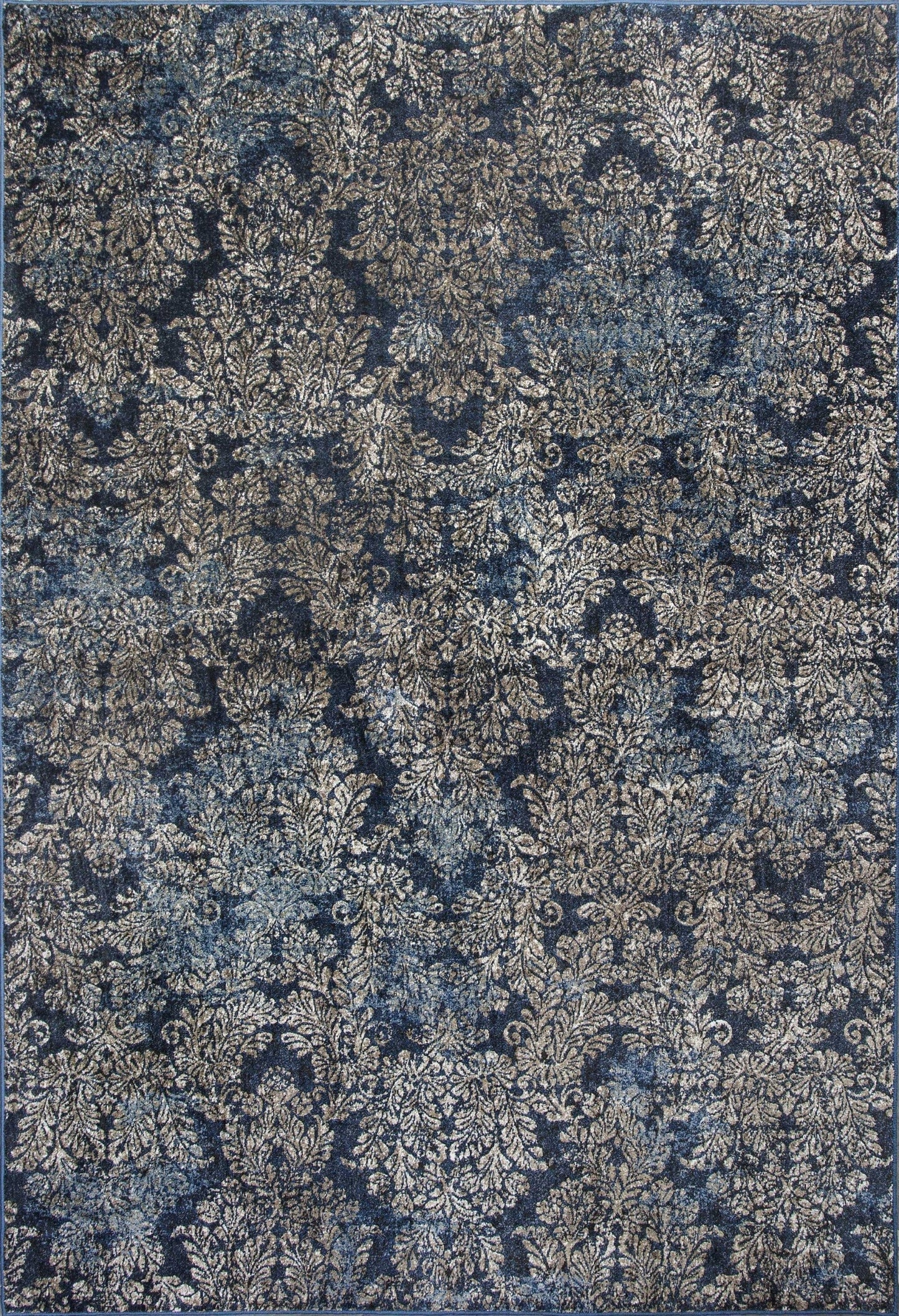 8'X11' Slate Blue Machine Woven Damask Indoor Area Rug