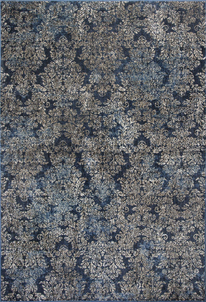 8'X11' Slate Blue Machine Woven Damask Indoor Area Rug