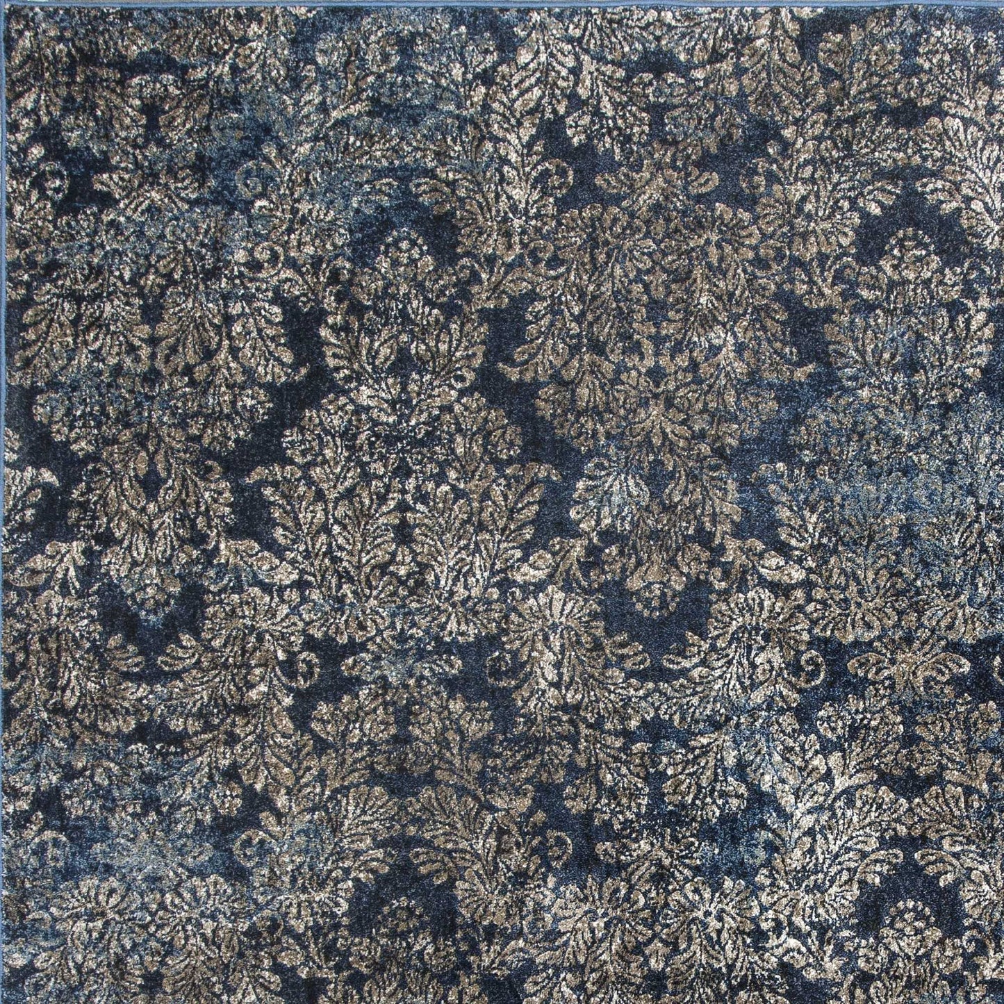 8'X11' Slate Blue Machine Woven Damask Indoor Area Rug