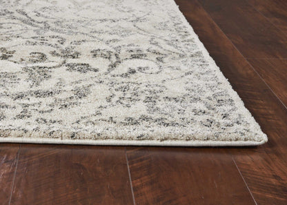 8'X10' Ivory Machine Woven Distressed Floral Vines Indoor Area Rug