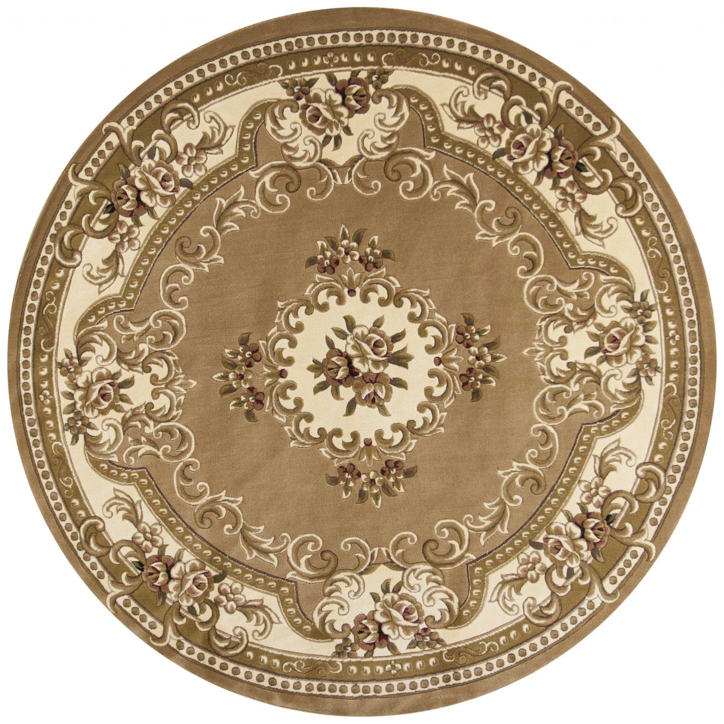 8'X11' Beige Ivory Machine Woven Hand Carved Floral Medallion Indoor Area Rug