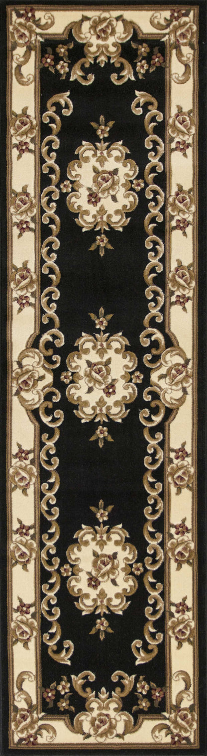 7' Round Black Or Ivory Floral Bordered Indoor Area Rug