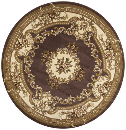 8'X11' Plum Ivory Machine Woven Hand Carved Floral Medallion Indoor Area Rug