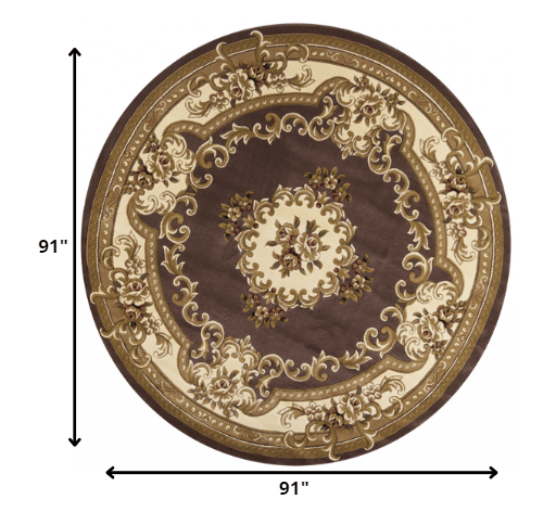 8'X11' Plum Ivory Machine Woven Hand Carved Floral Medallion Indoor Area Rug