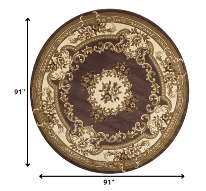 8'X11' Plum Ivory Machine Woven Hand Carved Floral Medallion Indoor Area Rug