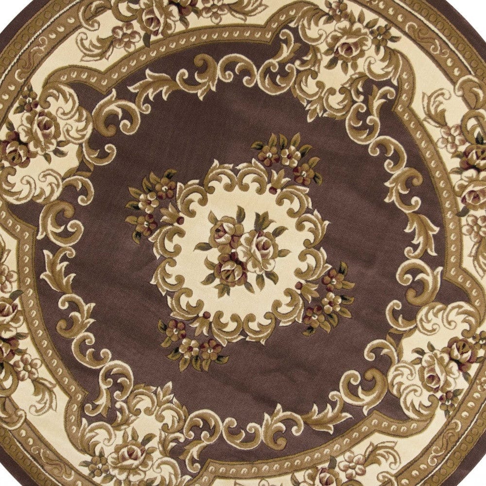 8'X11' Plum Ivory Machine Woven Hand Carved Floral Medallion Indoor Area Rug