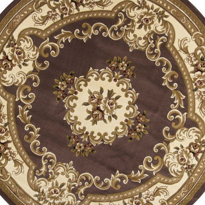 8'X11' Plum Ivory Machine Woven Hand Carved Floral Medallion Indoor Area Rug