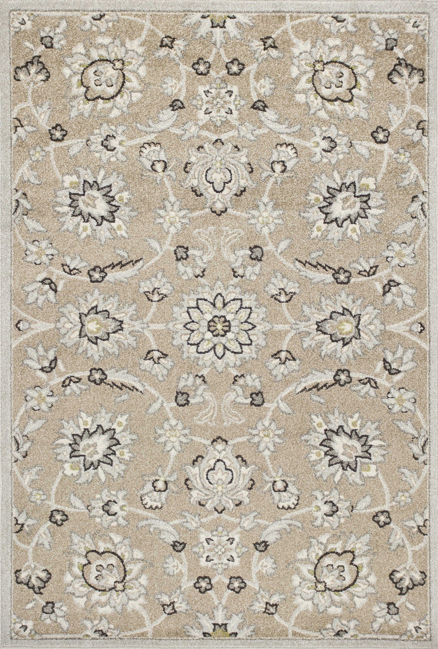 7' X 11' Beige Or Grey Floral Vines Uv Treated Indoor Area Rug