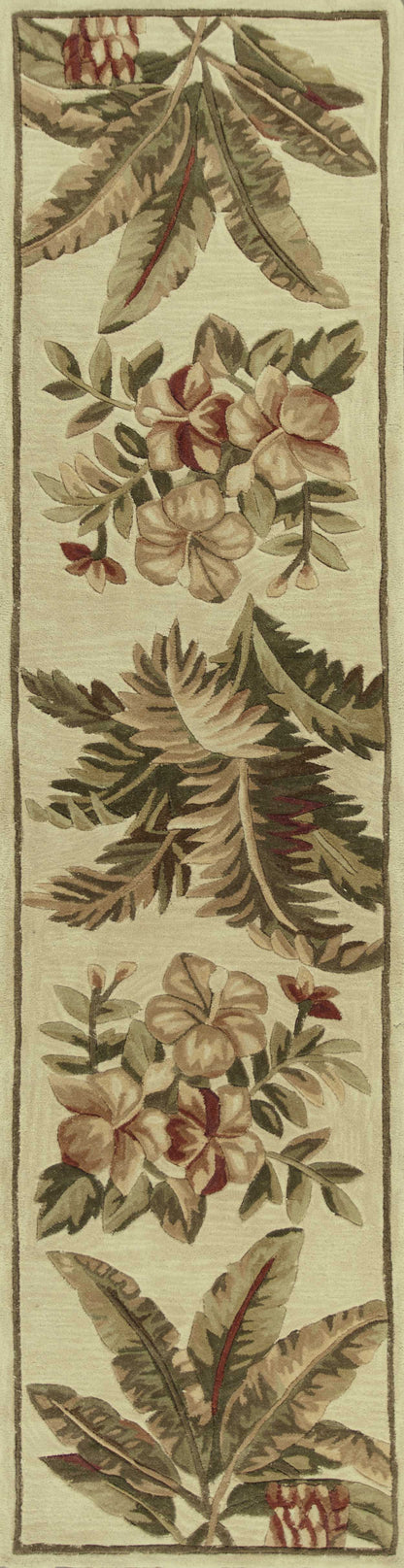 8' Ivory Hand Tufted Bordered Tropical Plants Round Indoor Area Rug