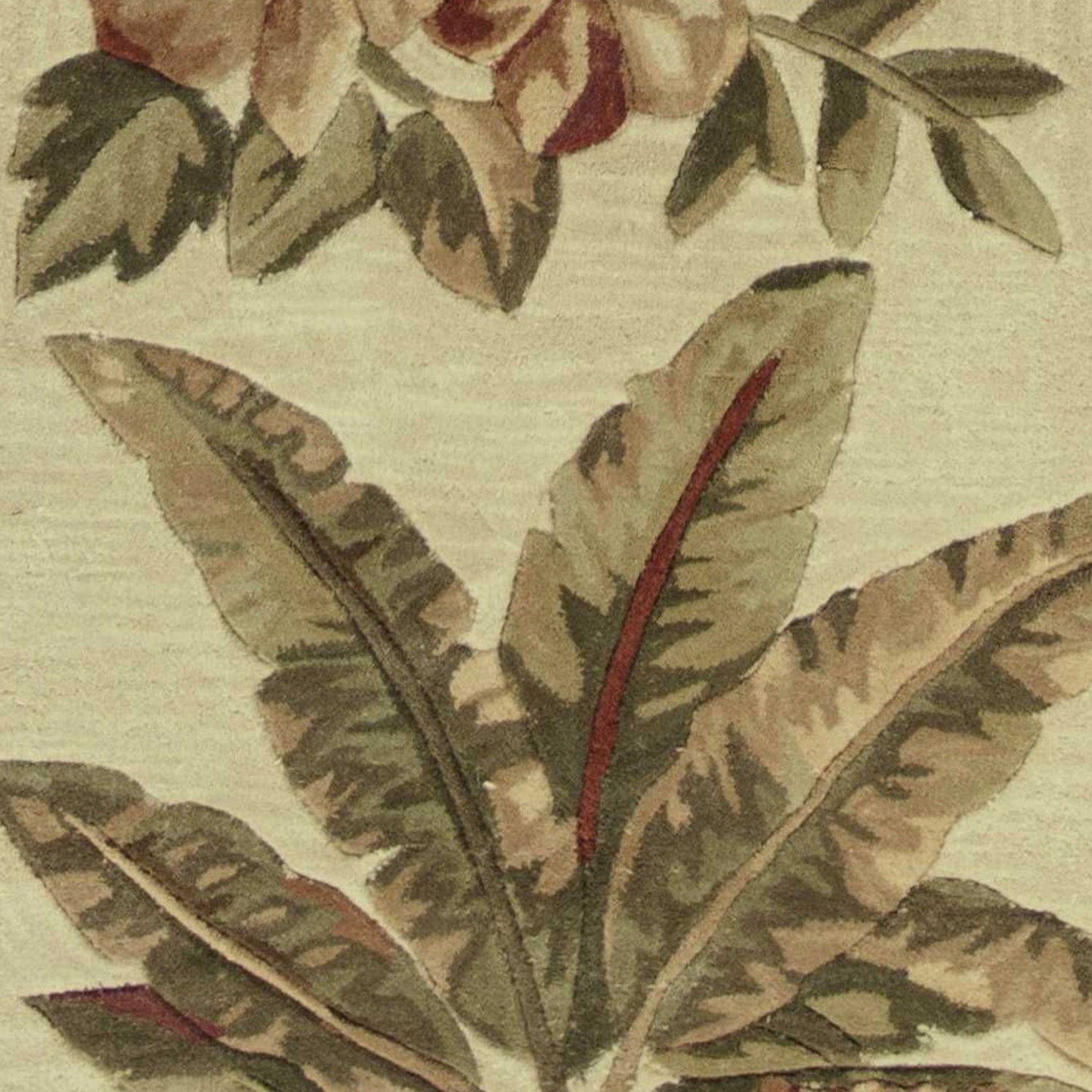 8' Ivory Hand Tufted Bordered Tropical Plants Round Indoor Area Rug