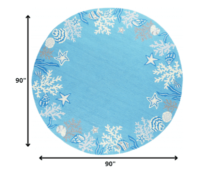 8'X10' Sea Blue Hand Hooked Bordered Coral Reef Indoor Area Rug