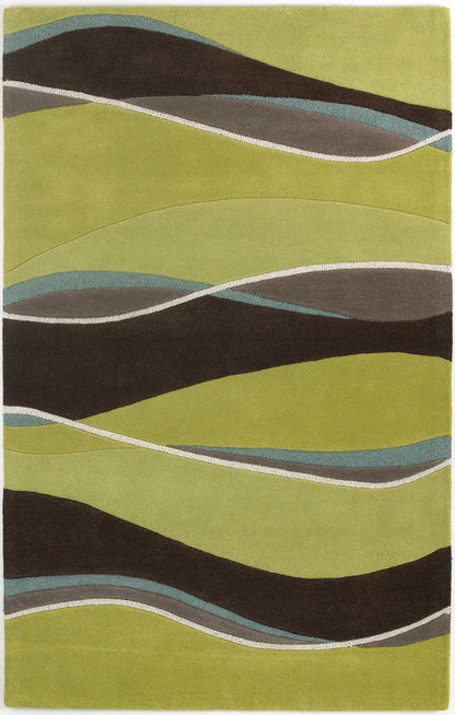 8'X11' Lime Mocha Hand Tufted Abstract Waves Indoor Area Rug