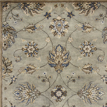 5'X8' Grey Green Hand Tufted Traditional Floral Indoor Area Rug