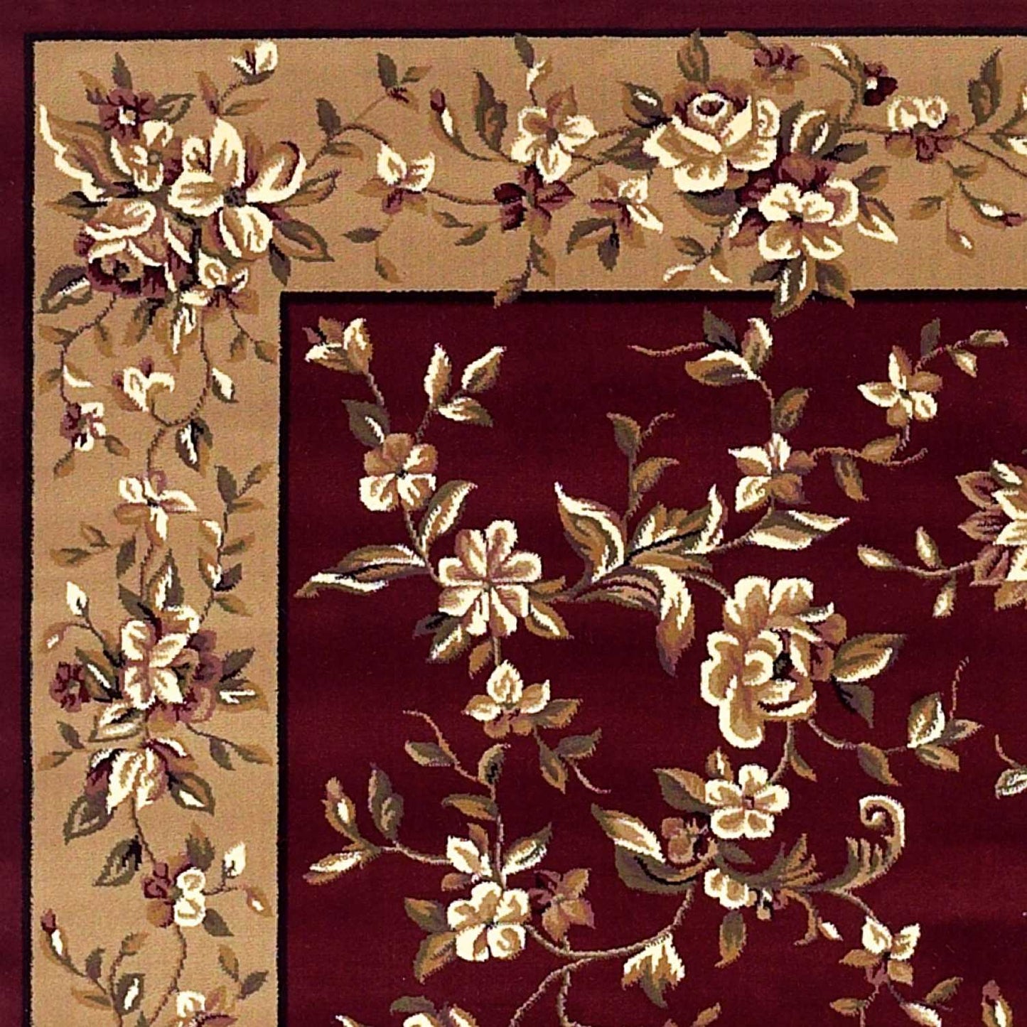 Red And Beige Octagon Floral Vines Area Rug