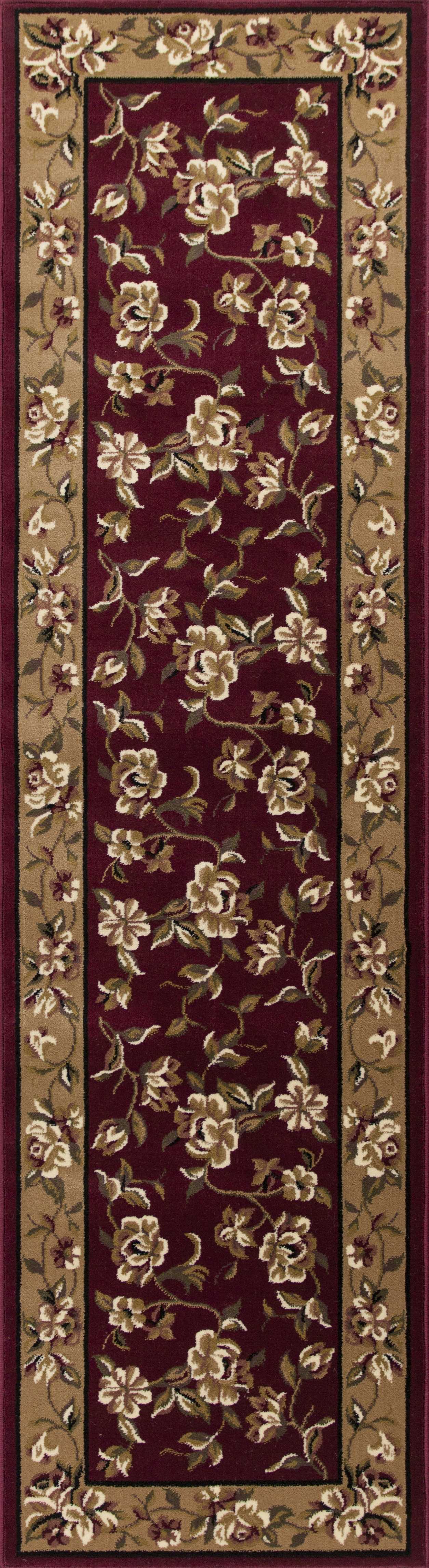 Red And Beige Octagon Floral Vines Area Rug