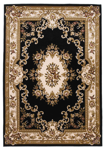 7' Round Black Or Ivory Floral Bordered Indoor Area Rug