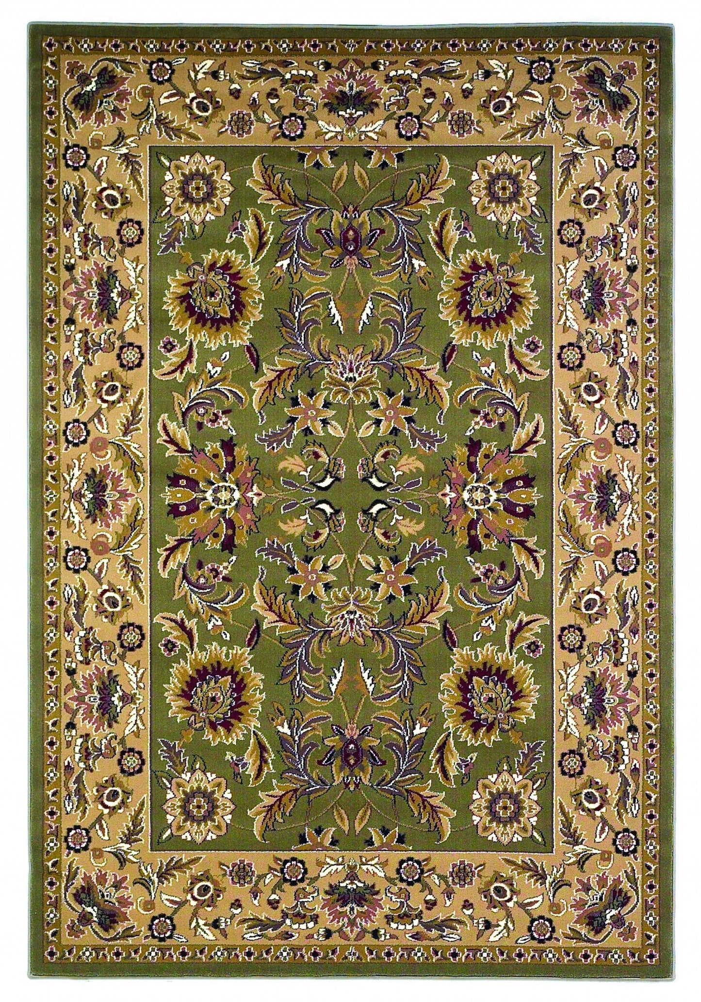 3'X5' Green Taupe Machine Woven Floral Traditional Indoor Area Rug