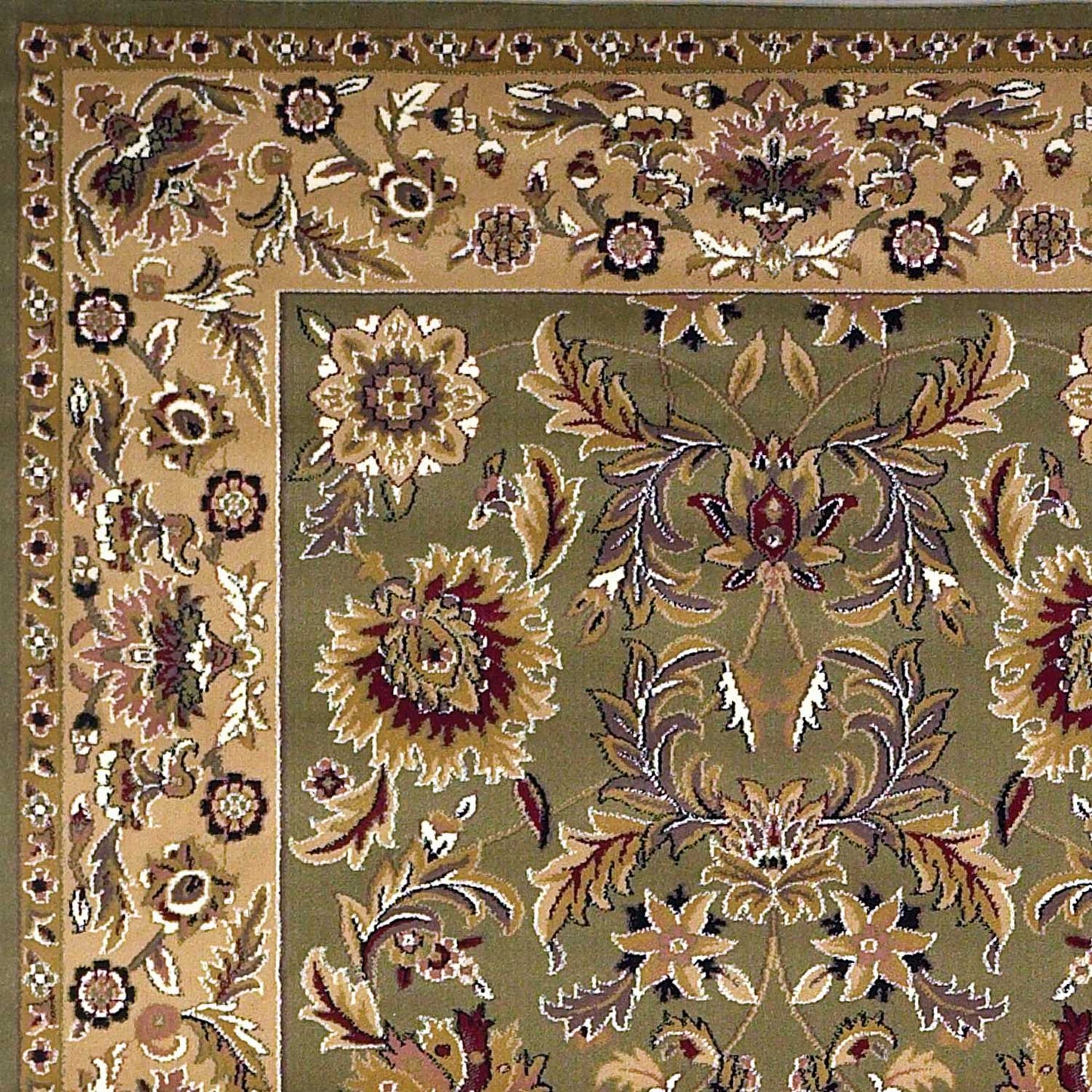 3'X5' Green Taupe Machine Woven Floral Traditional Indoor Area Rug