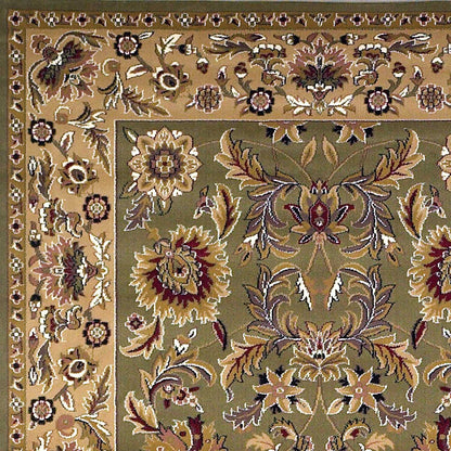 3'X5' Green Taupe Machine Woven Floral Traditional Indoor Area Rug