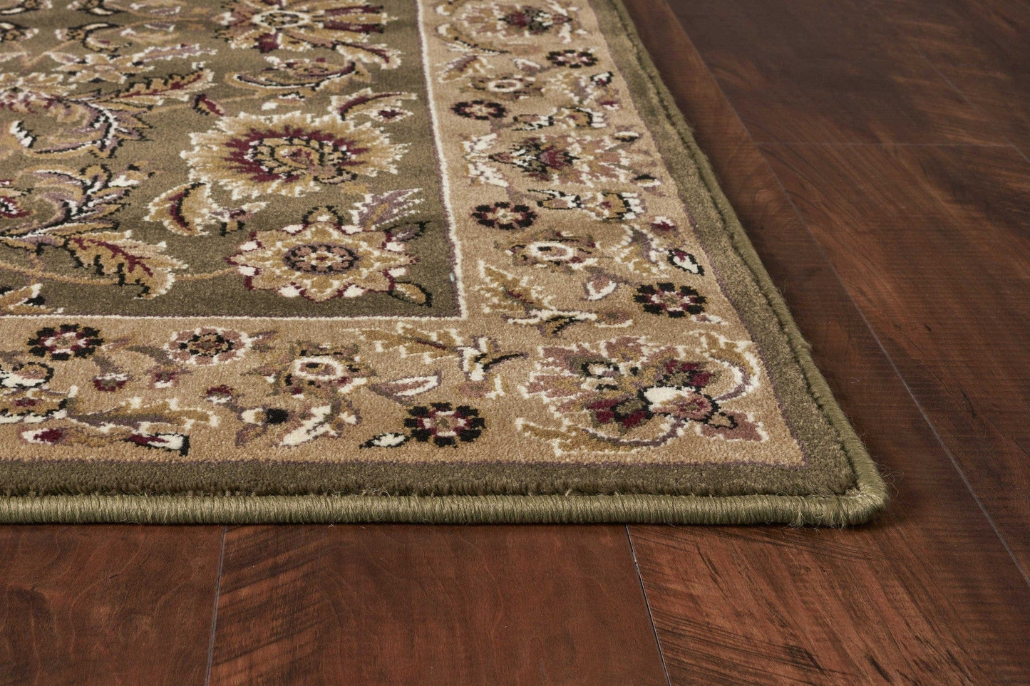 3'X5' Green Taupe Machine Woven Floral Traditional Indoor Area Rug
