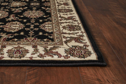 10'X13' Black Ivory Machine Woven Floral Traditional Indoor Area Rug