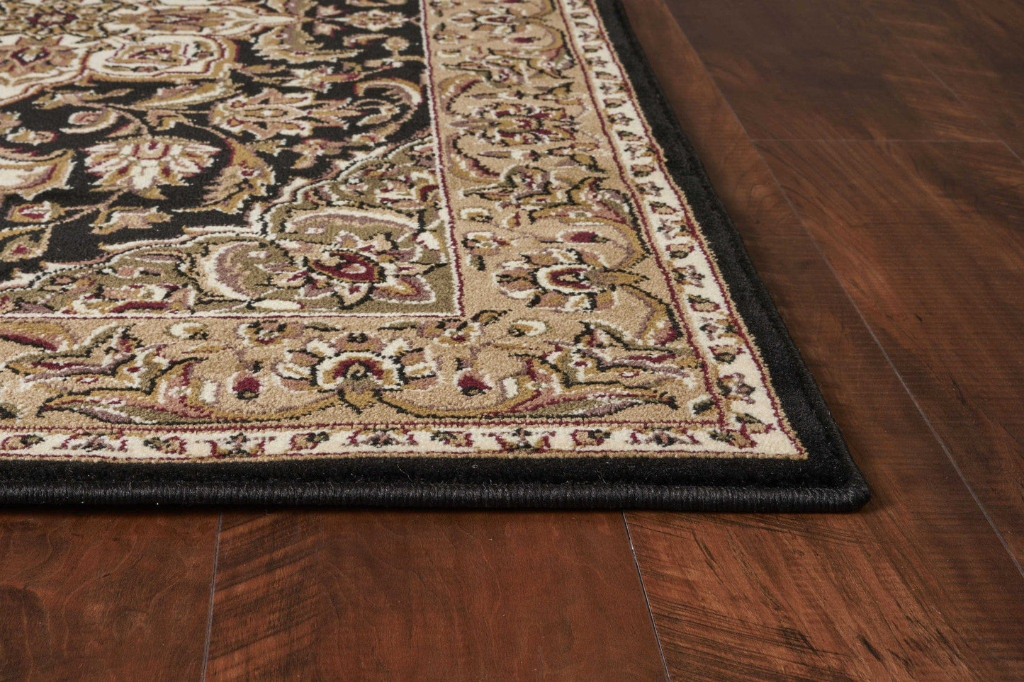 10'X13' Black Beige Machine Woven Floral Medallion Indoor Area Rug