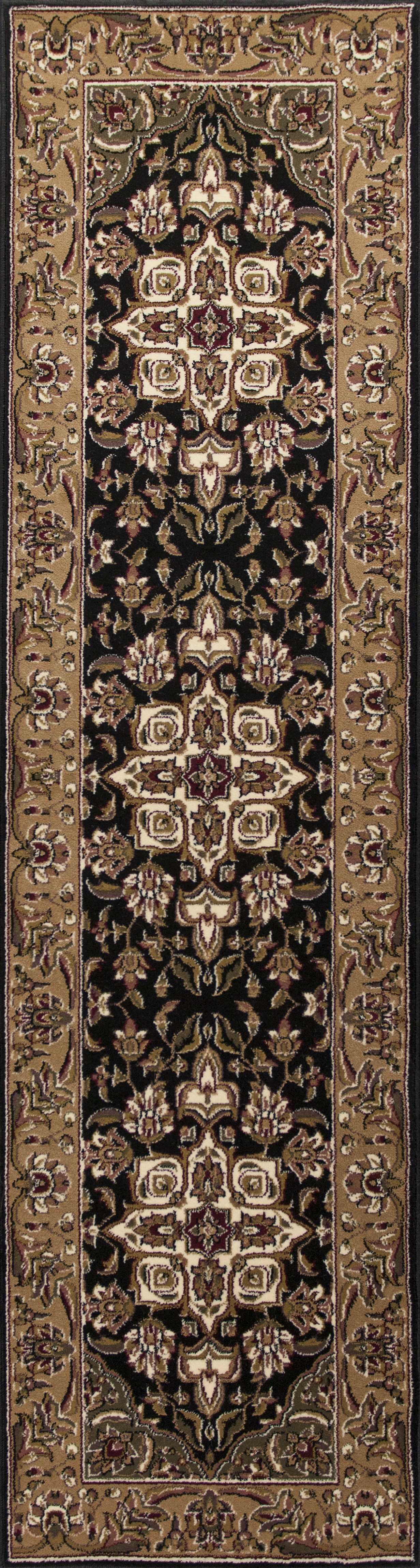 10'X13' Black Beige Machine Woven Floral Medallion Indoor Area Rug