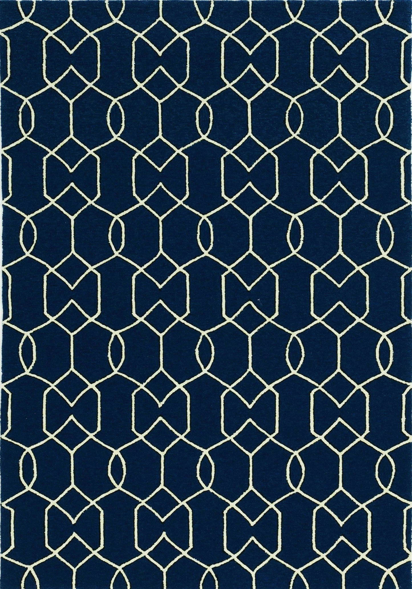 5' X 7' Navy Geometric Trellis Uv Treated Indoor Area Rug