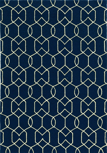 5' X 7' Navy Geometric Trellis Uv Treated Indoor Area Rug