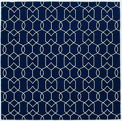 5' X 7' Navy Geometric Trellis Uv Treated Indoor Area Rug