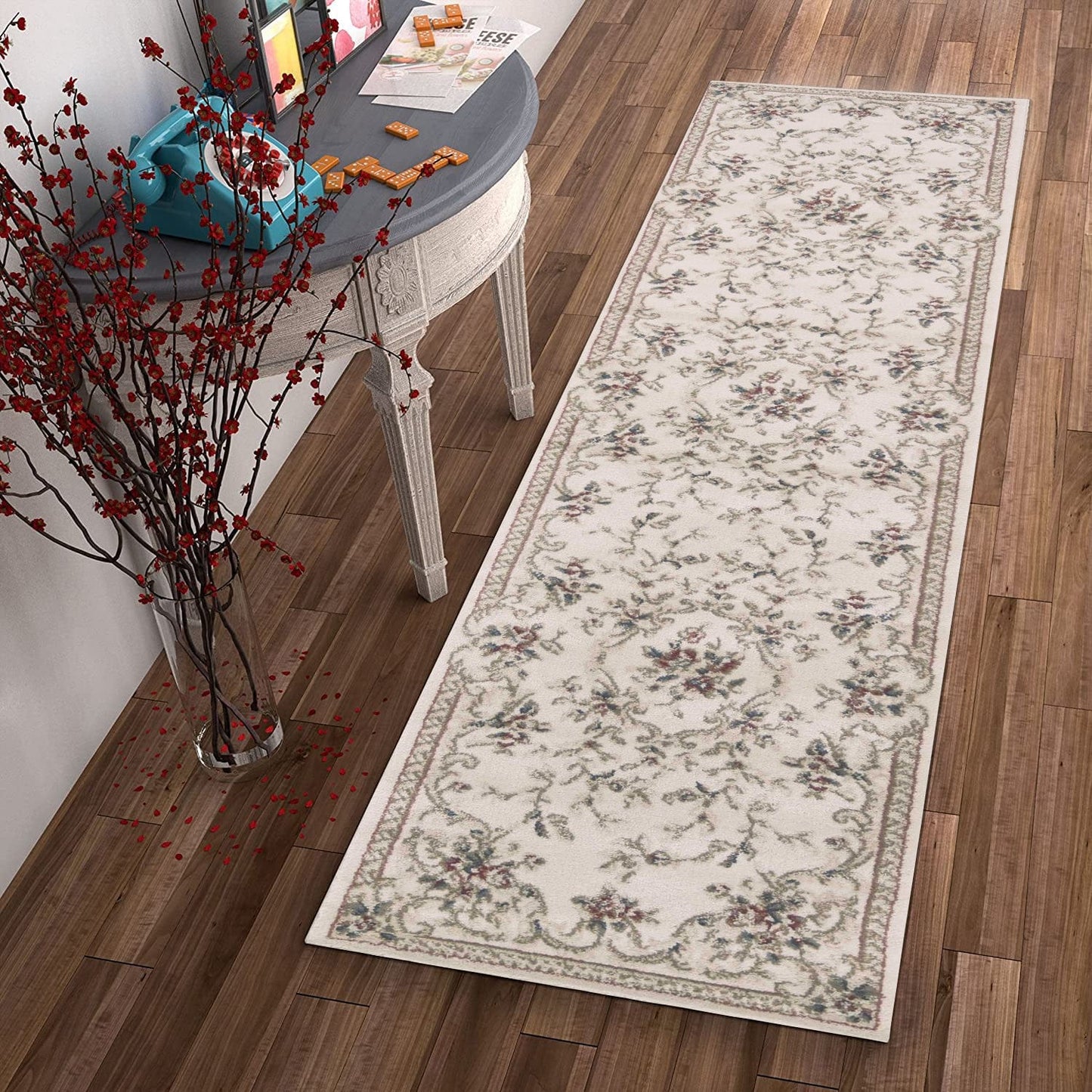 8' X 10' Ivory Floral Bordered Indoor Area Rug