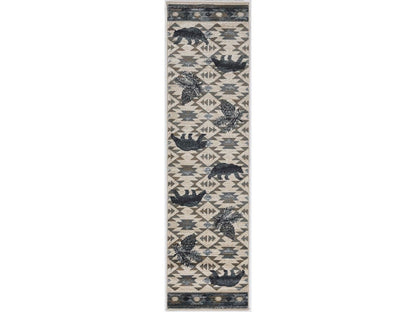 8'X10' Ivory Blue Machine Woven Geometric Lodge Indoor Area Rug