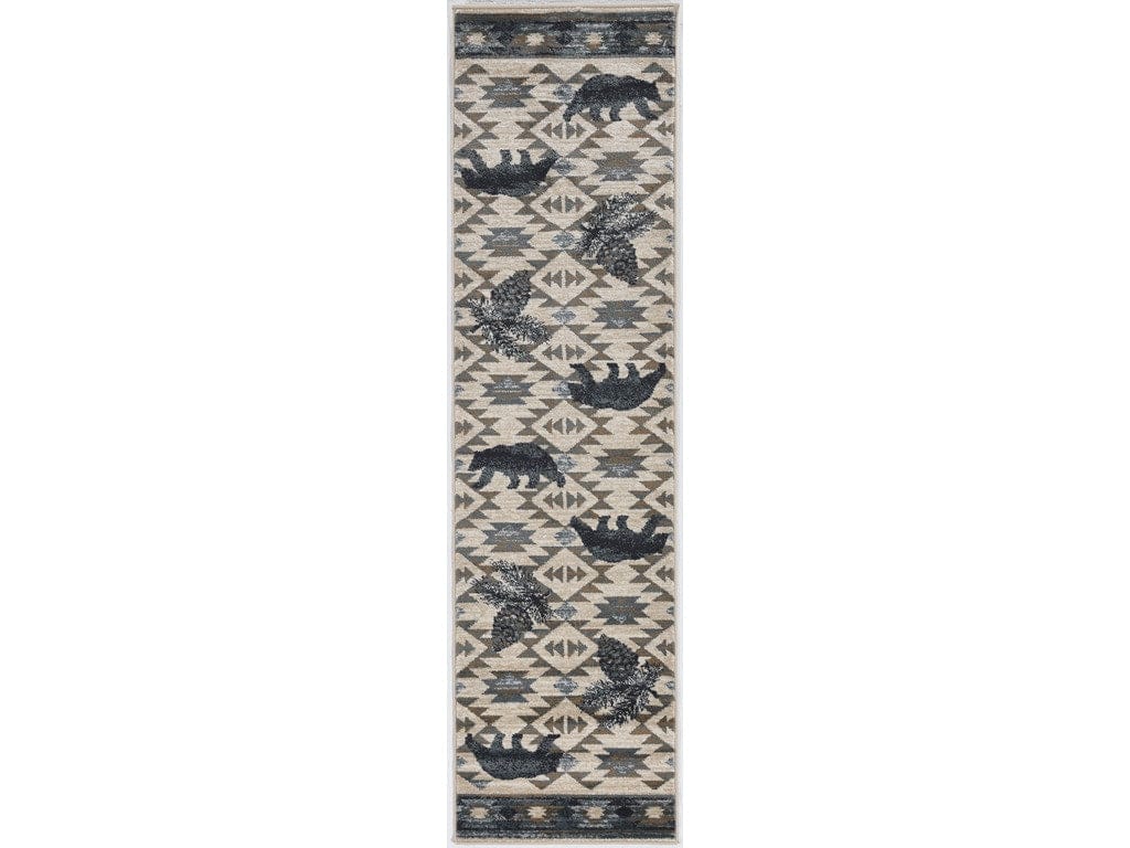 8'X10' Ivory Blue Machine Woven Geometric Lodge Indoor Area Rug