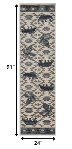 8'X10' Ivory Blue Machine Woven Geometric Lodge Indoor Area Rug