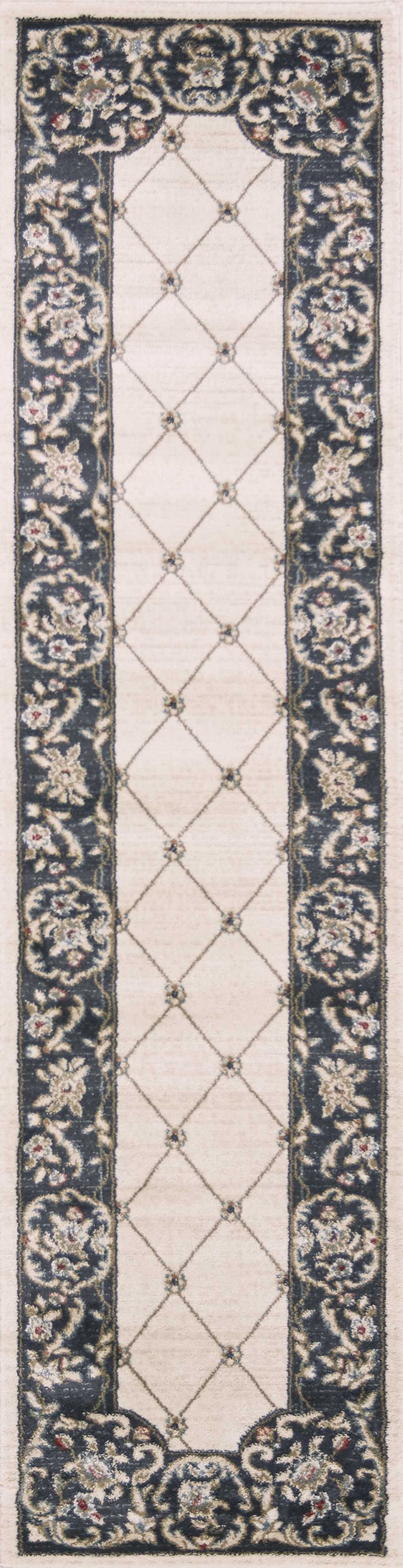 9'X12' Ivory Grey Bordered Floral Indoor Area Rug
