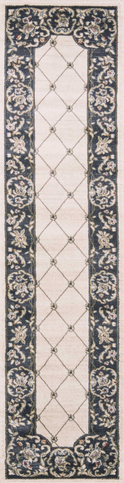 9'X12' Ivory Grey Bordered Floral Indoor Area Rug