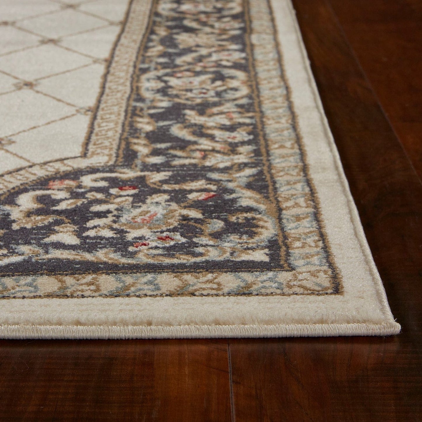 9'X12' Ivory Grey Bordered Floral Indoor Area Rug