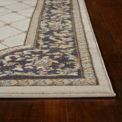 9'X12' Ivory Grey Bordered Floral Indoor Area Rug