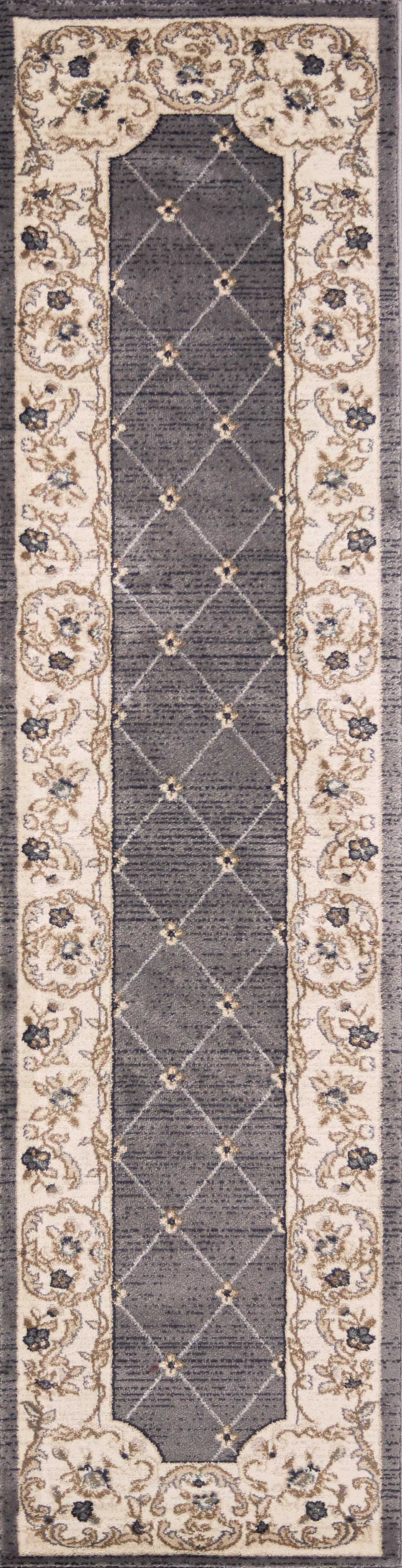 3'X5' Grey Ivory Bordered Floral Indoor Area Rug