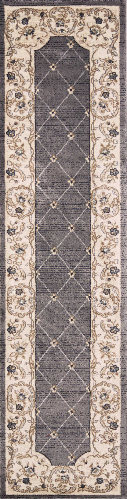 3'X5' Grey Ivory Bordered Floral Indoor Area Rug