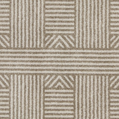 7' X 9' Beige Geometric Lines Uv Treated Indoor Area Rug