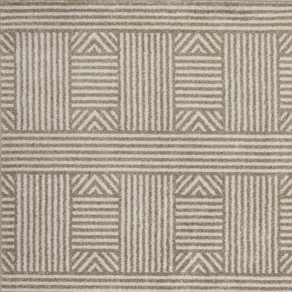7' X 9' Beige Geometric Lines Uv Treated Indoor Area Rug