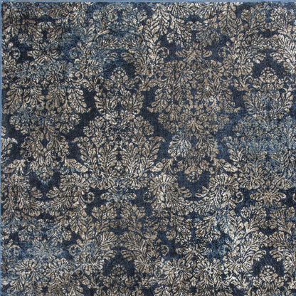 8'X11' Slate Blue Machine Woven Damask Indoor Area Rug