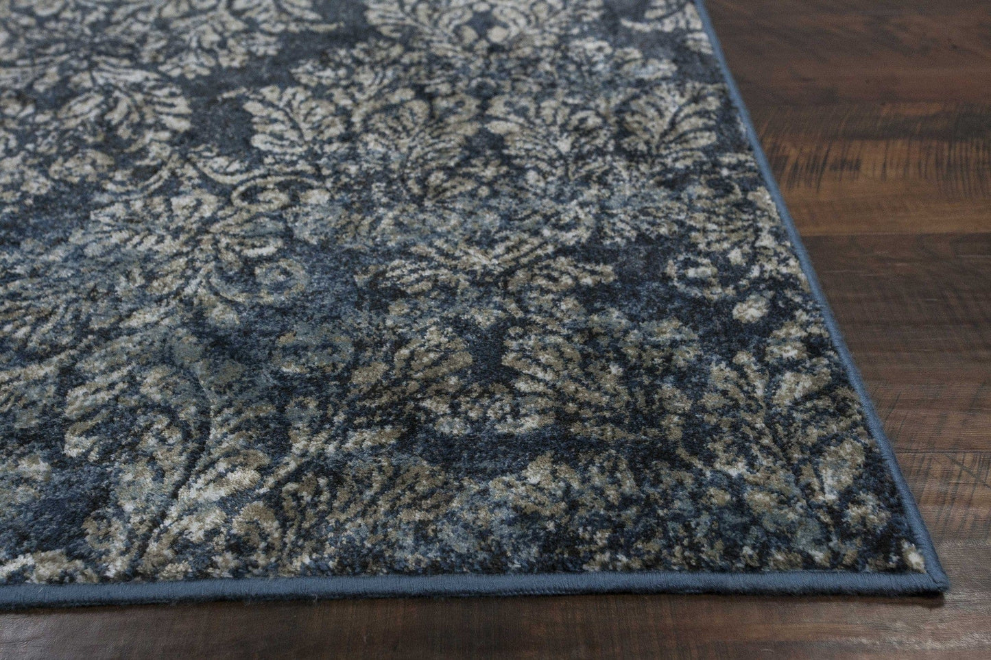 8'X11' Slate Blue Machine Woven Damask Indoor Area Rug