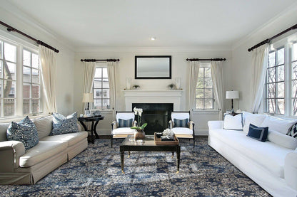 8'X11' Slate Blue Machine Woven Damask Indoor Area Rug