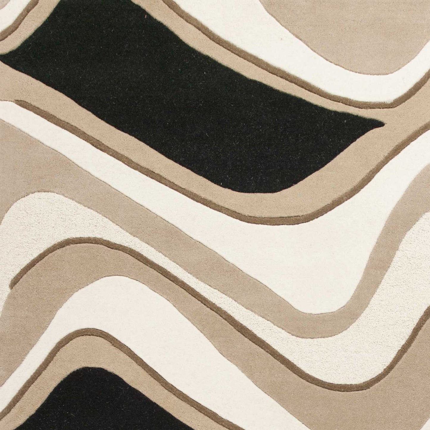 8'X11' Black Beige Hand Tufted Abstract Waves Indoor Area Rug
