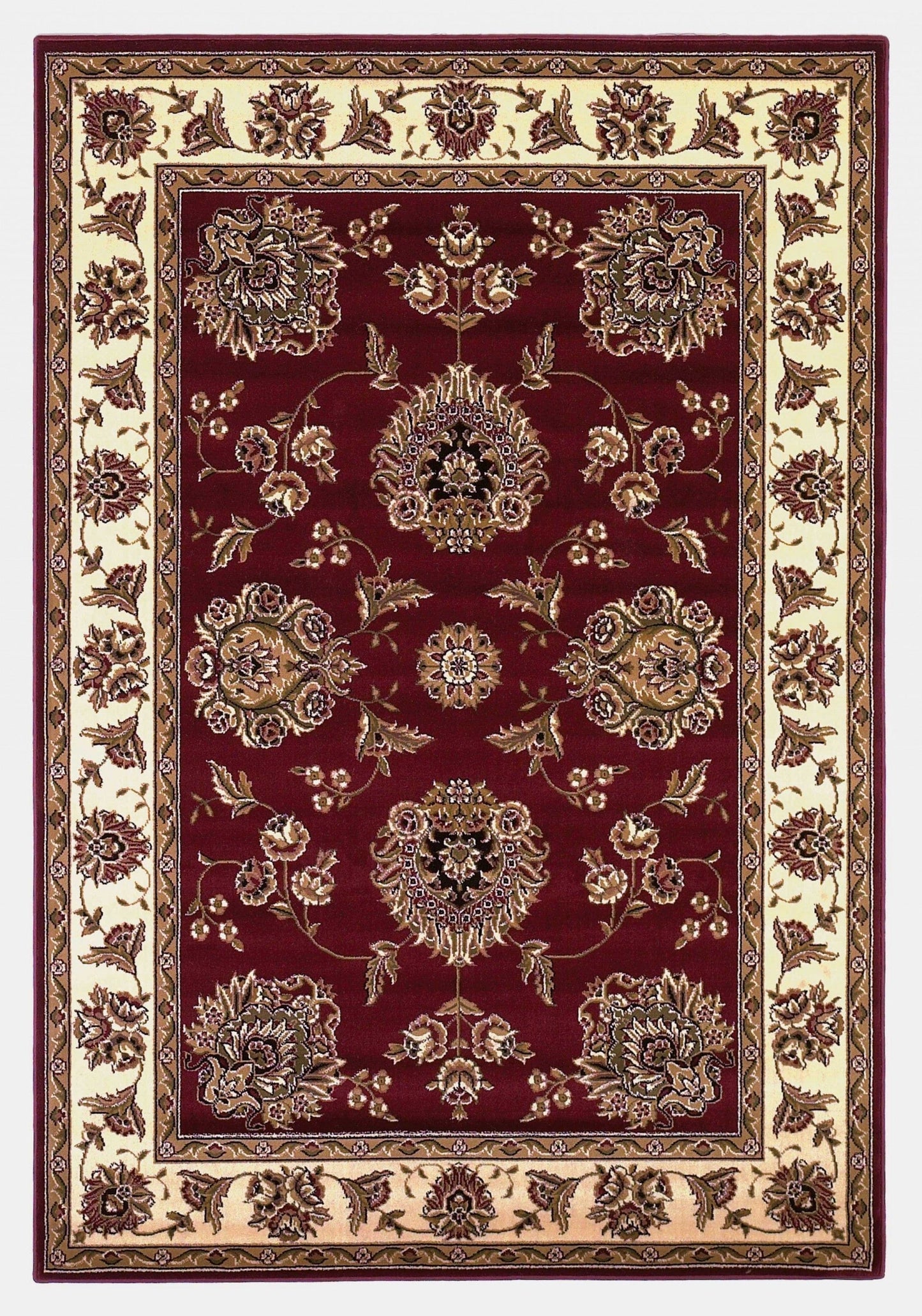 Red And Ivory Octagon Floral Vines Area Rug