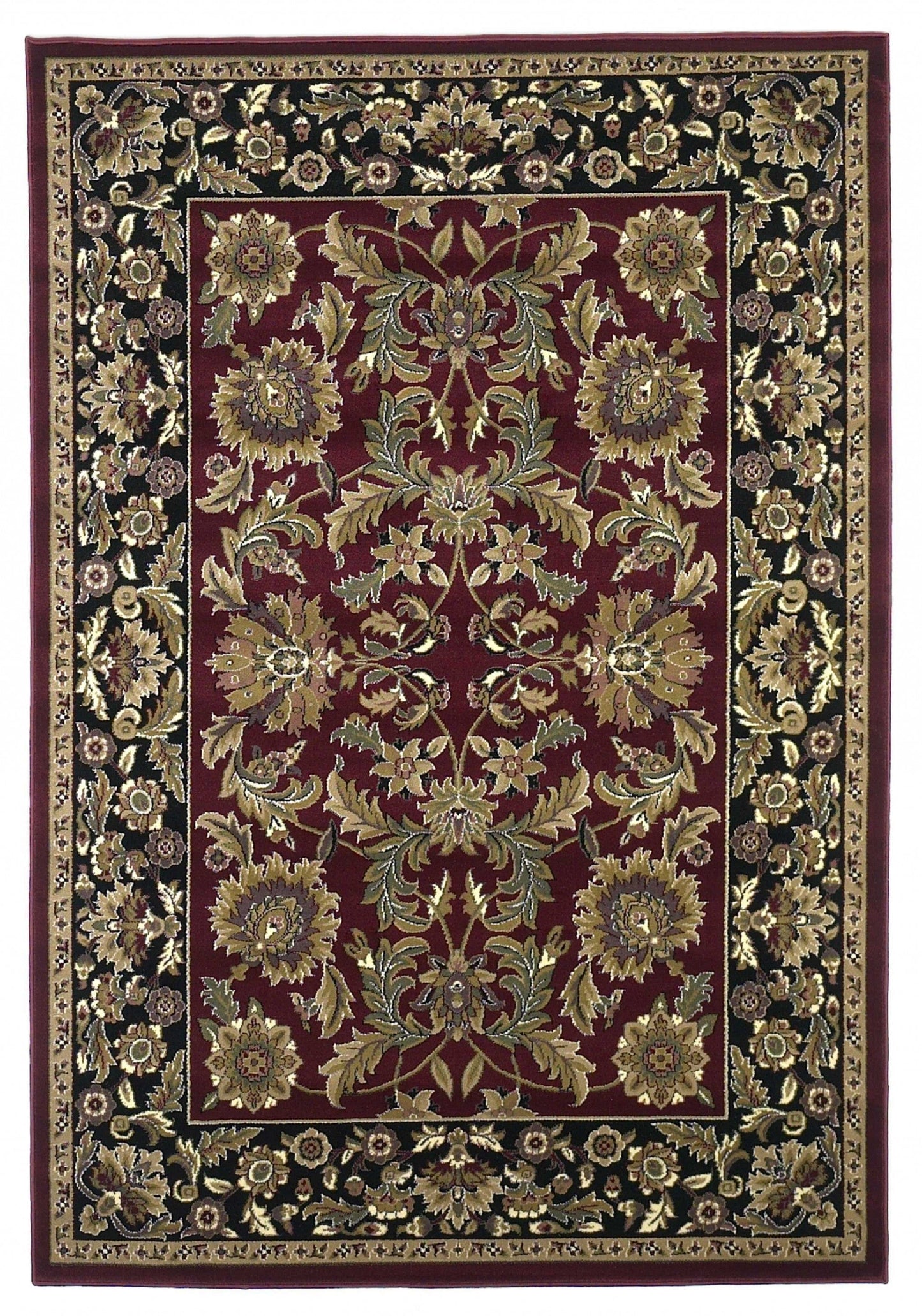 5' X 8' Red Or Black Floral Bordered Area Rug